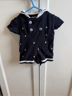 Hartstrings 0-3m Navy Anchor Sailor Romper